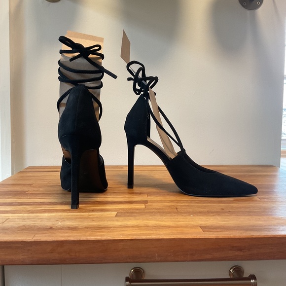 Nine West black suede strappy high heeled shoes - Picture 6 of 9